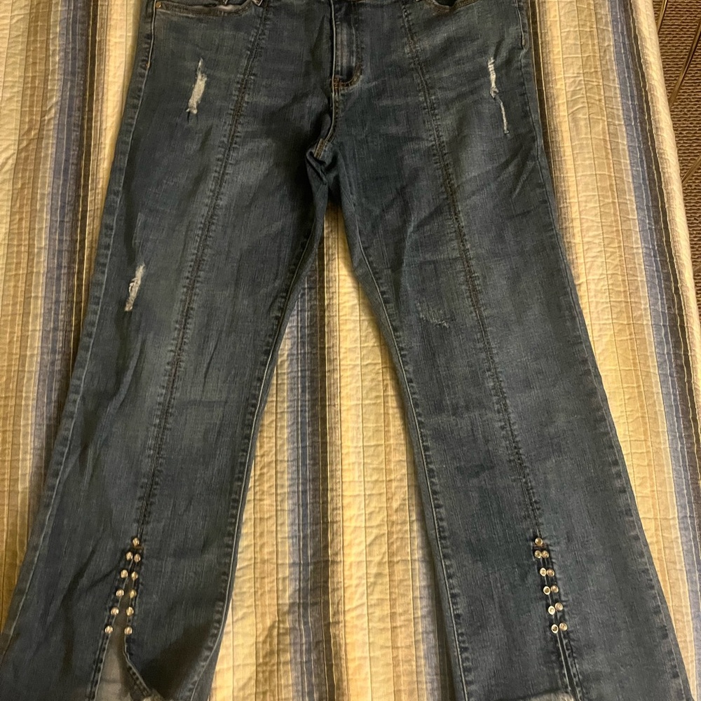 Juliet Dunn Blue Boot Cut Jeans with Distressed Details